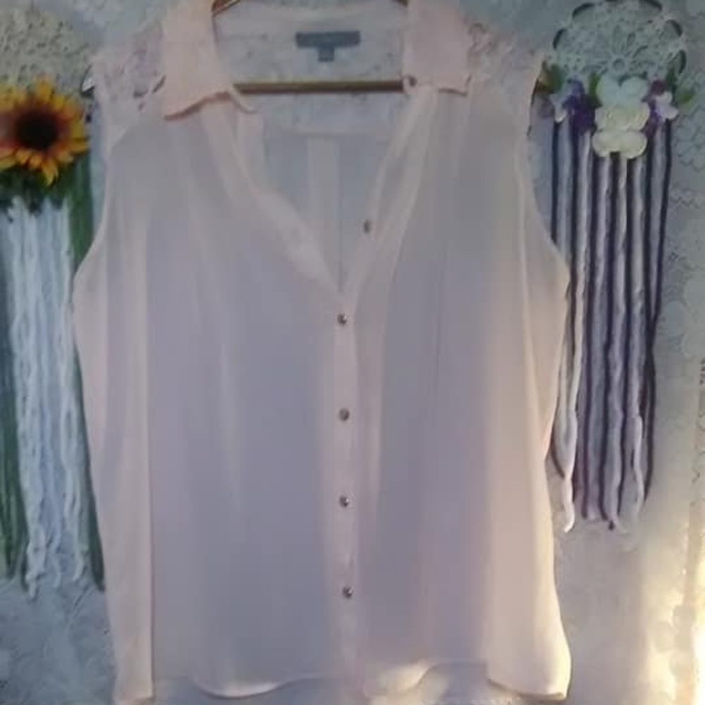 Ny Collection Sheer/Soft Pink/Buttoned Top